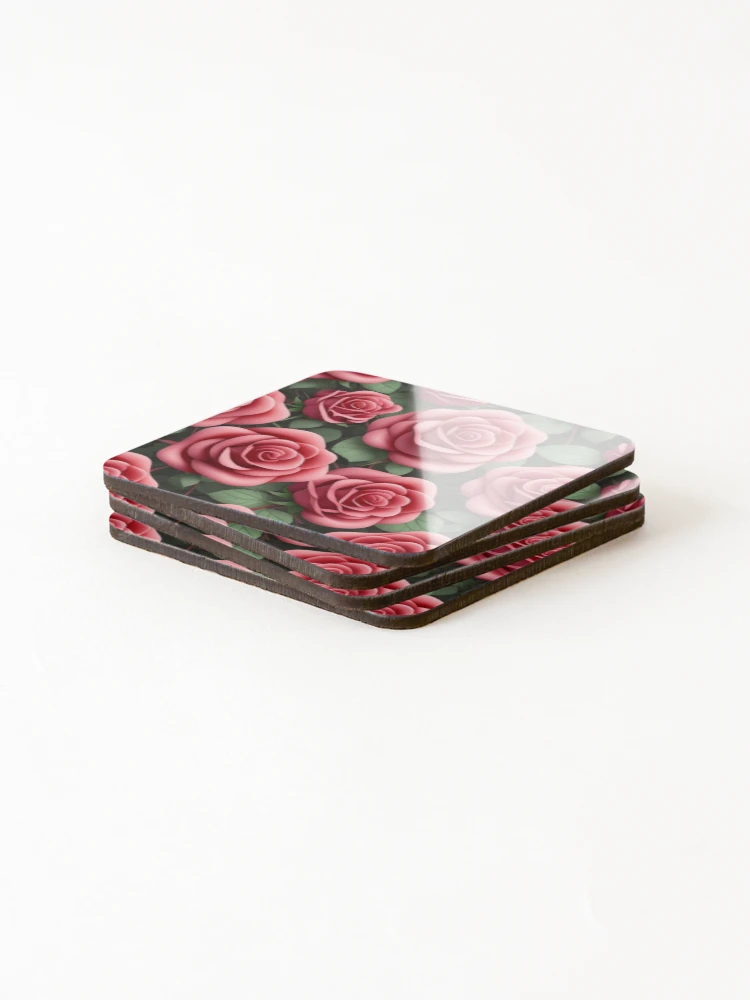 Thumbnail 4 of 5, Coasters (Set of 4), 3D Pink Roses Pattern designed and sold by TGAL2.