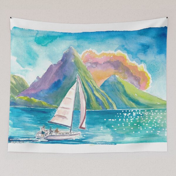 Item preview, Caribbean Sailboat Regatta with Saint Lucia Pitons designed and sold by artshop77.