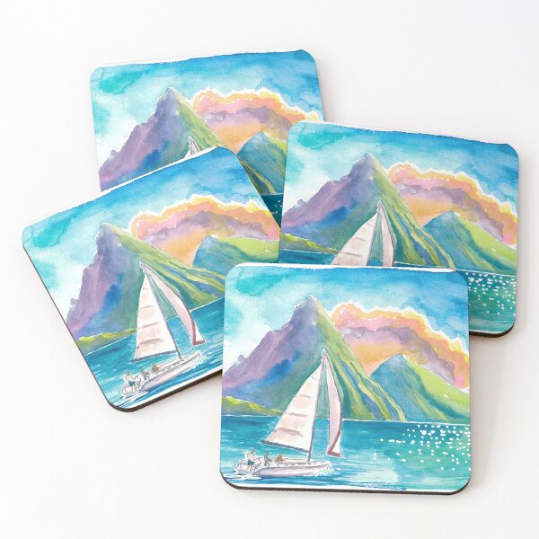 Item preview, Caribbean Sailboat Regatta with Saint Lucia Pitons designed and sold by artshop77.