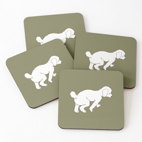 Item preview, white walking poodle on khaki designed and sold by Eastspacebubble.
