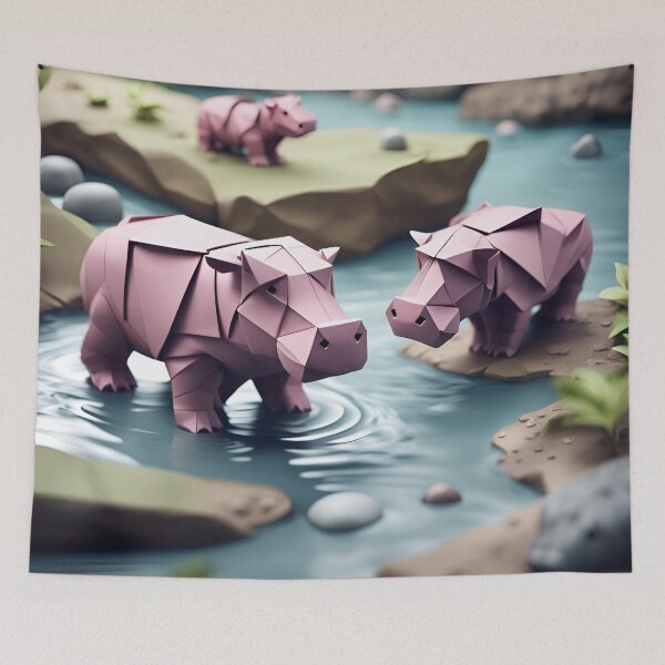 Item preview, Origami Art - Hippo Harmony: River Playtime Delight designed and sold by ArtfulFolds.