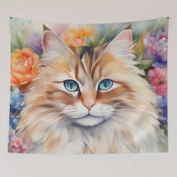 Item preview, Blue Eyed Fluffy Cat with Flowers designed and sold by CalmnessbyChoice.