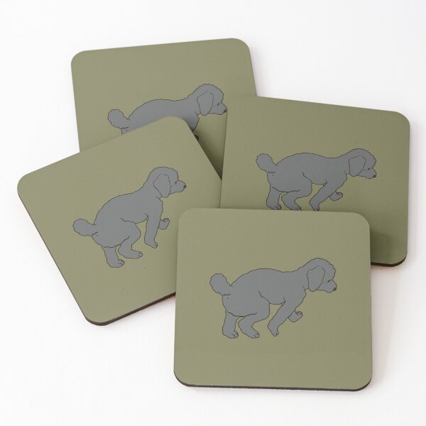 Item preview, silver walking poodle on khaki designed and sold by Eastspacebubble.
