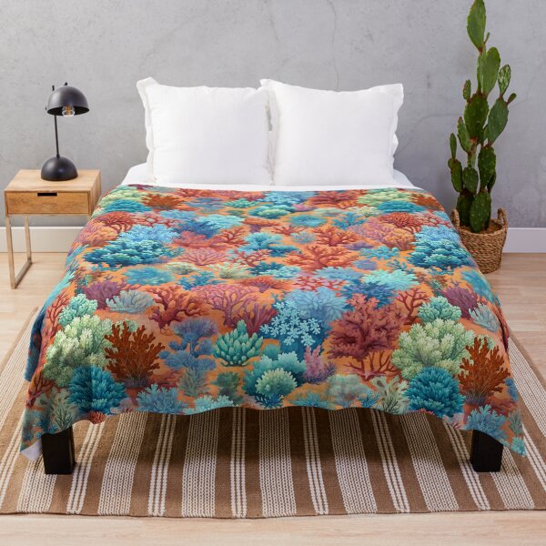 Artikelvorschau, Grandmillennial Coral Reef – Mohnrotes und blaugrünes Design entworfen und verkauft von bearslover.