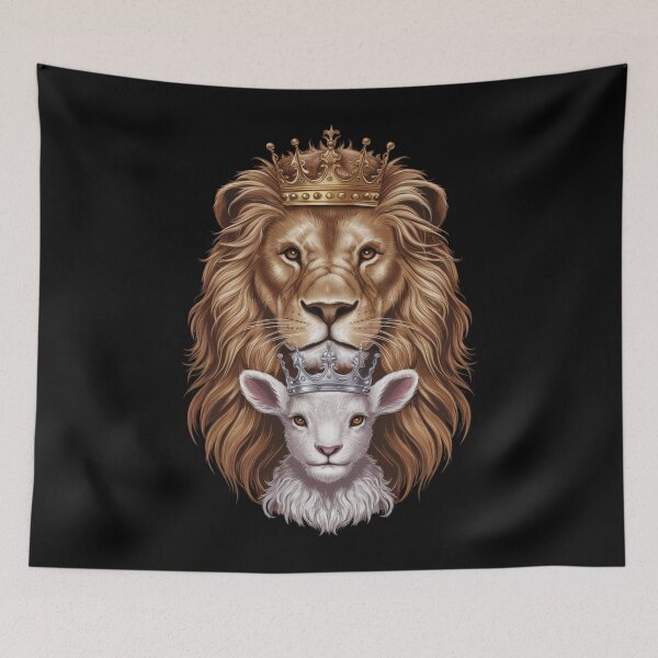 Item preview, Majestic lion and lamb, each adorned with their respective royal crowns. designed and sold by 123ks.