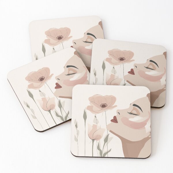 Item preview, Stylish minimalistic portrait of a woman with poppies designed and sold by Pearl67.
