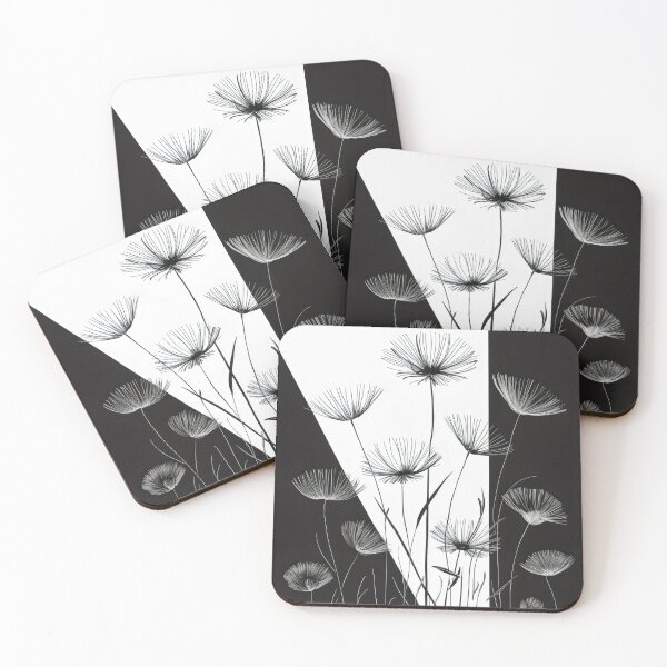 Item preview, Black And White Field Flowers, Delicate Illustration, BW Botanical Design, minimal Art, designed and sold by WatermelonPink.