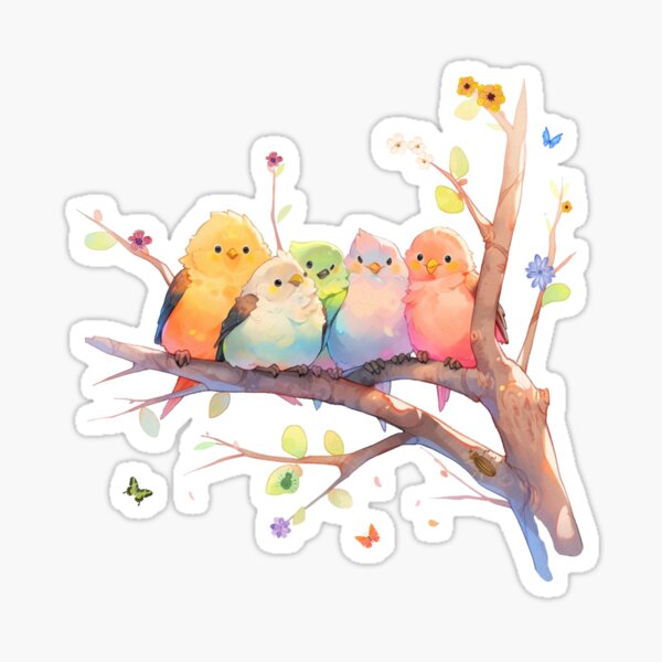 Item preview, Birds With Flowers Butterflies And Bugs On Branch designed and sold by jenmountainen.