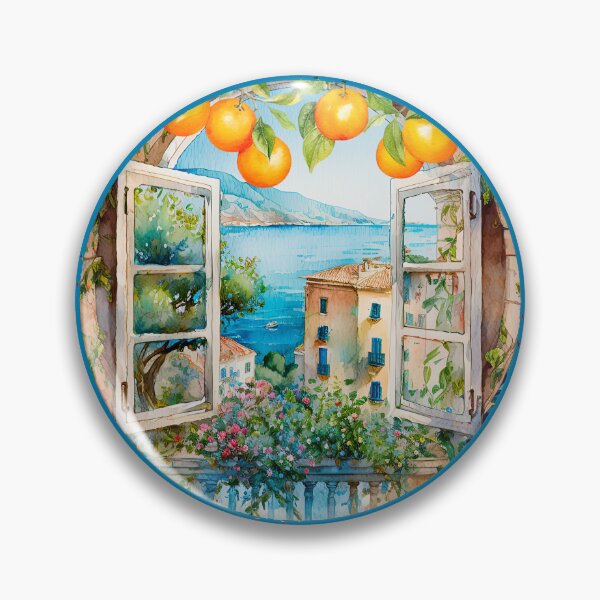 Item preview, Summer, Italian Mediterranean citrus round majolica tile designed and sold by ZeinabTaha.