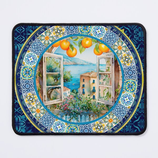 Item preview, Summer, Italian Mediterranean citrus round majolica tile designed and sold by ZeinabTaha.