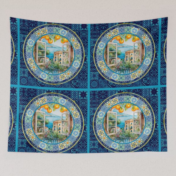 Item preview, Summer, Italian Mediterranean citrus round majolica tile designed and sold by ZeinabTaha.