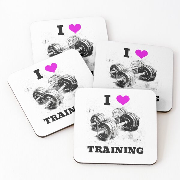 Item preview, I LOVE / HEART TRAINING, Black Lettering Pink Heart Artistic Dumbbells Design designed and sold by Primal Pump Co LTD.