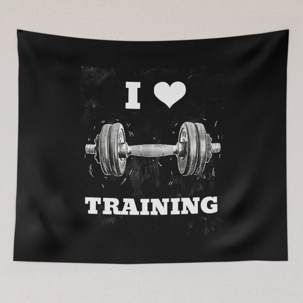 Item preview, I LOVE / HEART TRAINING, White Lettering White Heart Artistic Dumbbell Design designed and sold by Primal Pump Co LTD.