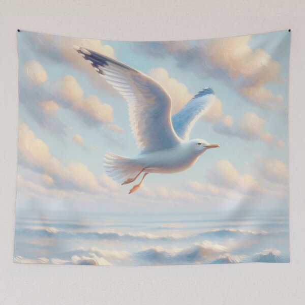 Item preview, Serene Seagull Over Ocean Waves Art Print | Tranquil Seascape Paintin designed and sold by Suzana Djordjevic.