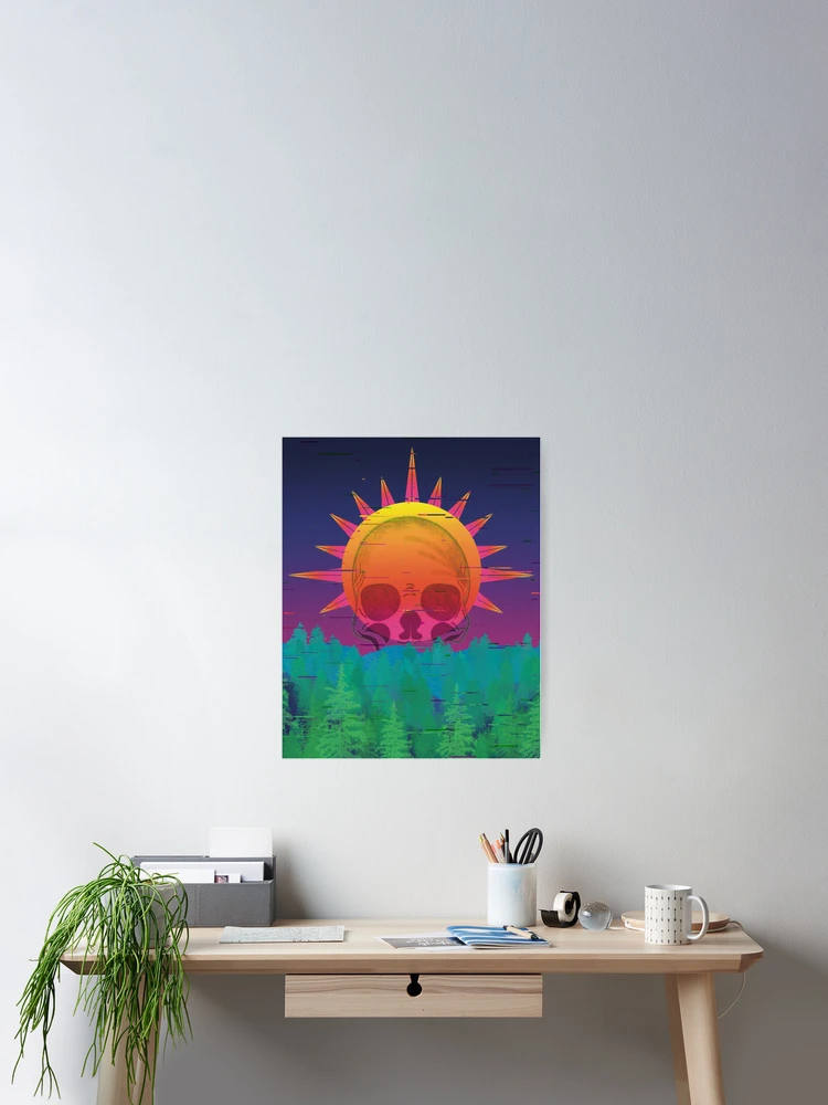 Imagen 2 de 3, Póster con la obra Skull sunset, Retro sci-fi poster surreal art, forrest, diseñada y vendida por ByteMode.