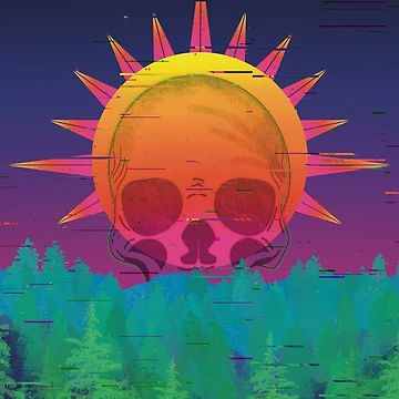 Imagen de la obra Skull sunset, Retro sci-fi poster surreal art, forrest de ByteMode