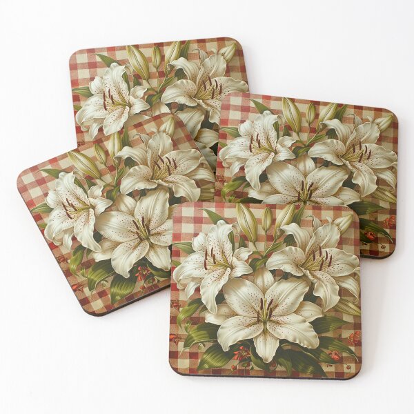 Item preview, Vintage Red Gingham and White Easter Lilies Pattern  designed and sold by HollywoodInked.