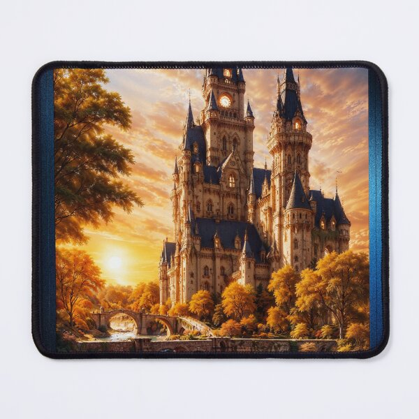 Item preview, Fantasy Castle With Bridges Over A River by Sunset Astounding AI Concept Art Portrait by Xzendor7 designed and sold by Xzendor7 Digital Art Creations.