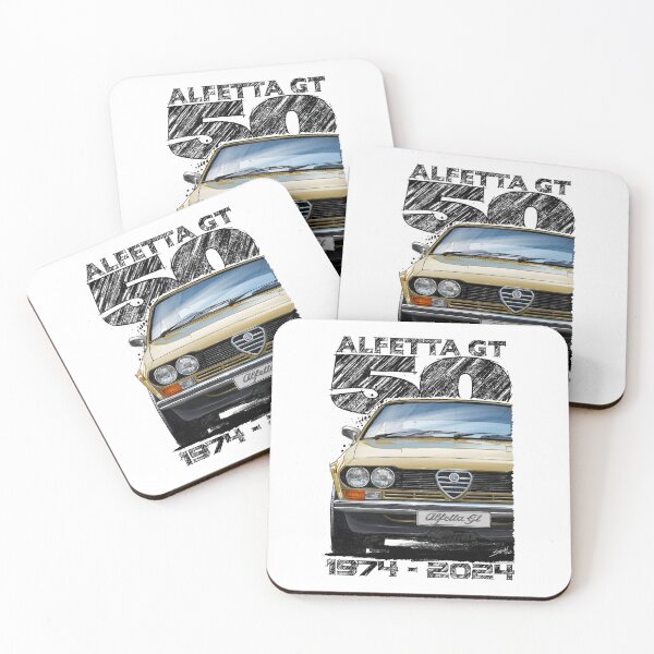 Item preview, Alfetta GT 50 year anniversary in gold (light coloured background) designed and sold by Petrolhead T-Shirts and Art.
