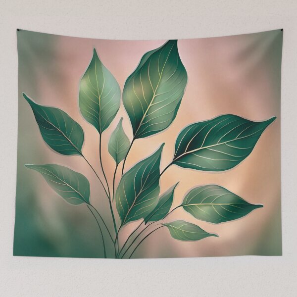 Item preview, Mid Century Inspired Pattern Fresh Green leaves on Pale Pink Background designed and sold by branaghbel.