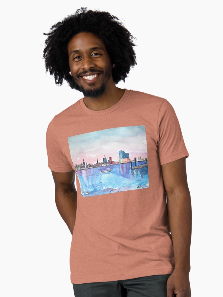 Thumbnail 1 of 7, Tri-blend T-Shirt, Hamburg Harbour Skyline And Elbe Philharmonic Hall designed and sold by artshop77.