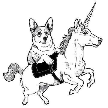 Artwork thumbnail, Corgi Riding a Unicorn by Relephants