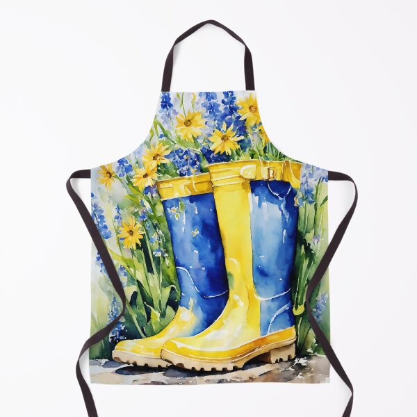 Item preview, watercolor of yellow rainboots stuffed with vibrant flowers, spring time,  designed and sold by soulfulpalette.