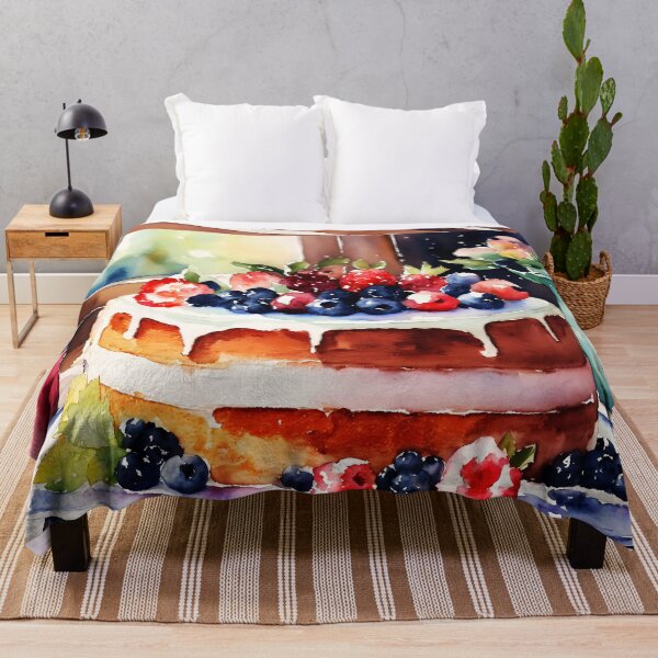 Item preview, watercolor of a yummy decadent cake toppled with fruit designed and sold by soulfulpalette.