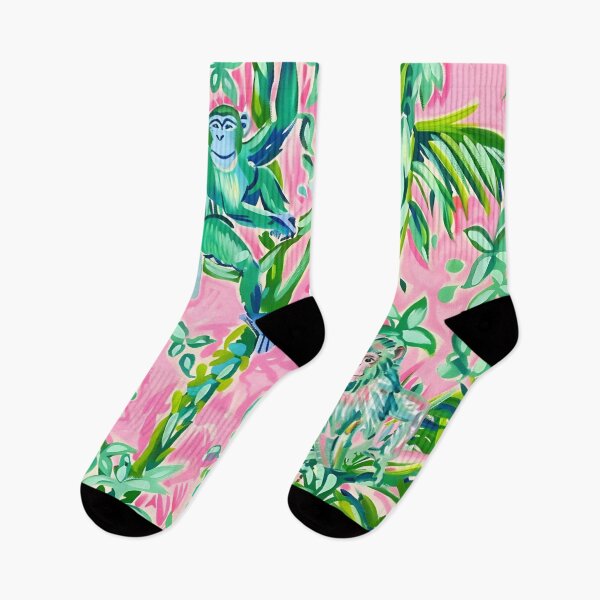 Item preview, Preppy chinoiserie monkeys in pink and green designed and sold by SophieClimaArt.