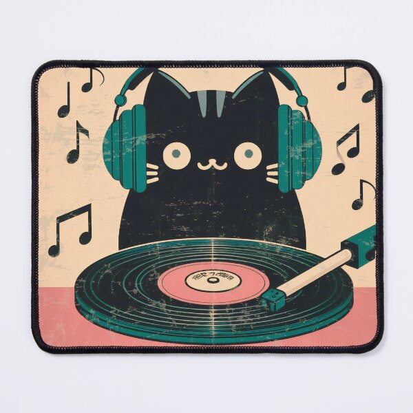 Item preview, Cat DJ Retro Vinyl Pop Art Vintage music headphones designed and sold by IAPICTURE.