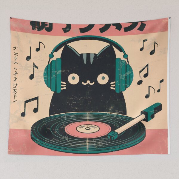 Item preview, Cat DJ Retro Vinyl Pop Art Vintage music headphones designed and sold by IAPICTURE.