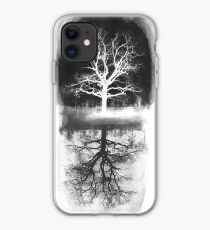 black tree - tree white iPhone Case
