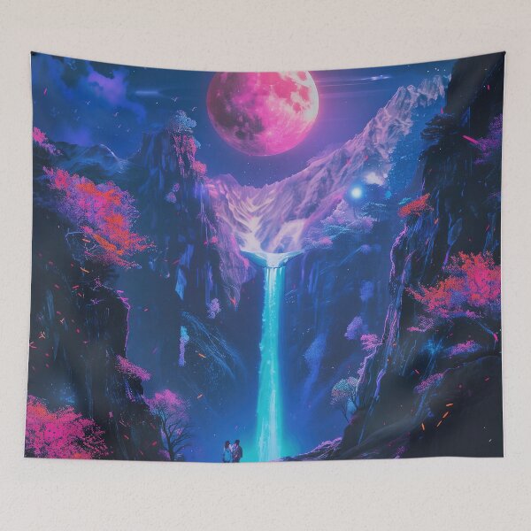 Item preview, Electric Dreams: Serene Neon Nights at the Mountain Lake, Where Fantasy Meets Reality in a Mesmerizing Display of Light designed and sold by Mullet Monkey.