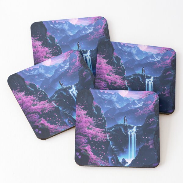 Item preview, Enchanted Glow: Japanese Neon Fantasy Unfolds by the Reflective Waters of the Mountain Lake, Creating a Scene of Surreal Beauty designed and sold by Mullet Monkey.