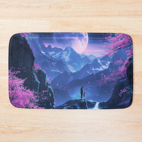 Item preview, Enchanted Glow: Japanese Neon Fantasy Unfolds by the Reflective Waters of the Mountain Lake, Creating a Scene of Surreal Beauty designed and sold by Mullet Monkey.