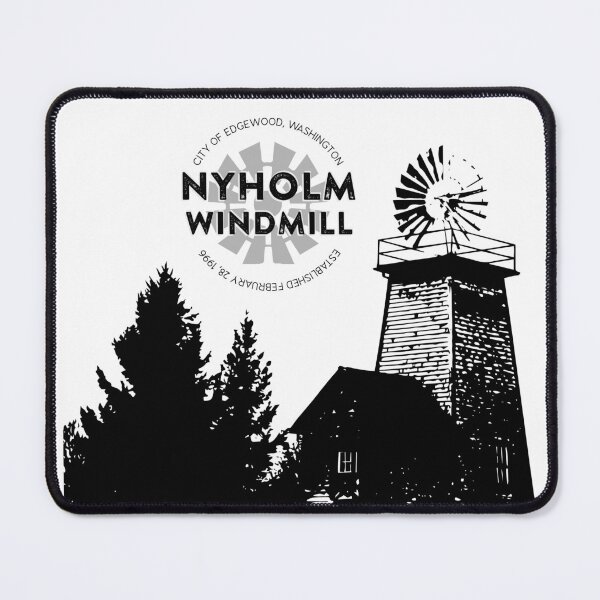 Item preview, Nyholm Windmill Edgewood Washington Small Town Country Black White City designed and sold by Sarcastic Narwhal.