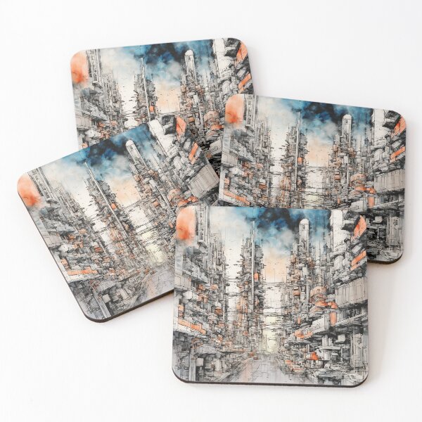 Item preview, Future City Japanese Watercolor no.2, Dense Downtown Street designed and sold by Kendall Anderson.