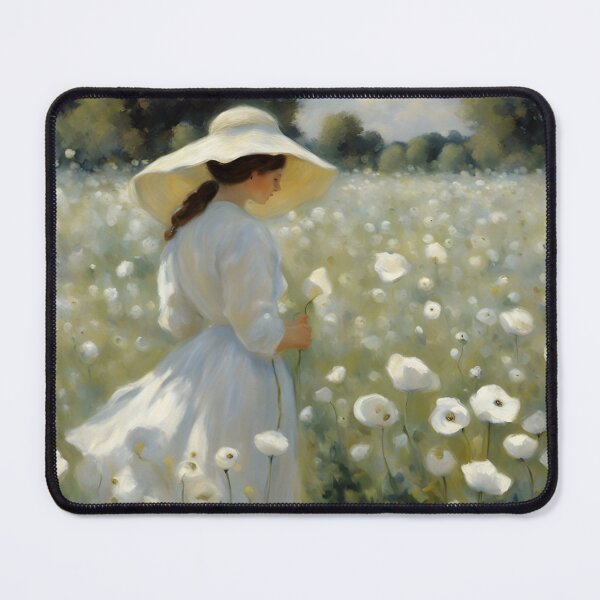 Item preview, Oil painting of a woman in a white dress in a field of white poppy flowers. Classic style.  designed and sold by terrysmith56.