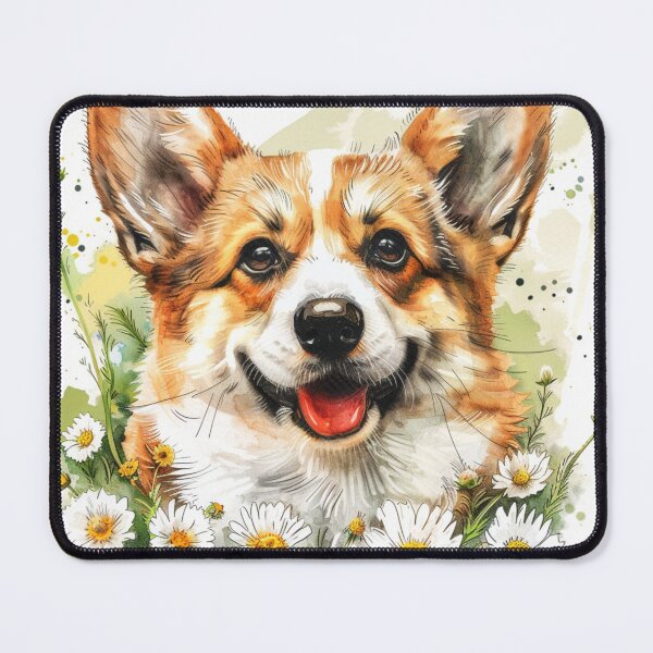 Item preview, Happy and contented Corgi dog in a field of daisies on a sunny summer day designed and sold by ArtbySvetik.