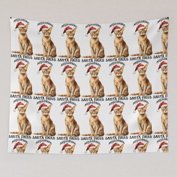 Item preview, Abyssinian Cat in a Santa Hat designed and sold by quiltsncatitude.