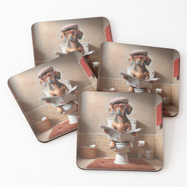Item preview, Inspired dachshund reading the newspaper in the bathroom. designed and sold by ArtemisDesignAI.