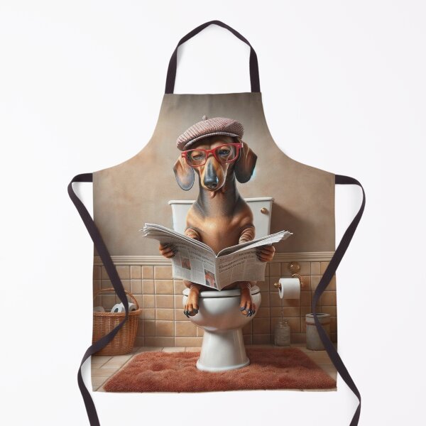 Item preview, Inspired dachshund reading the newspaper in the bathroom. designed and sold by ArtemisDesignAI.