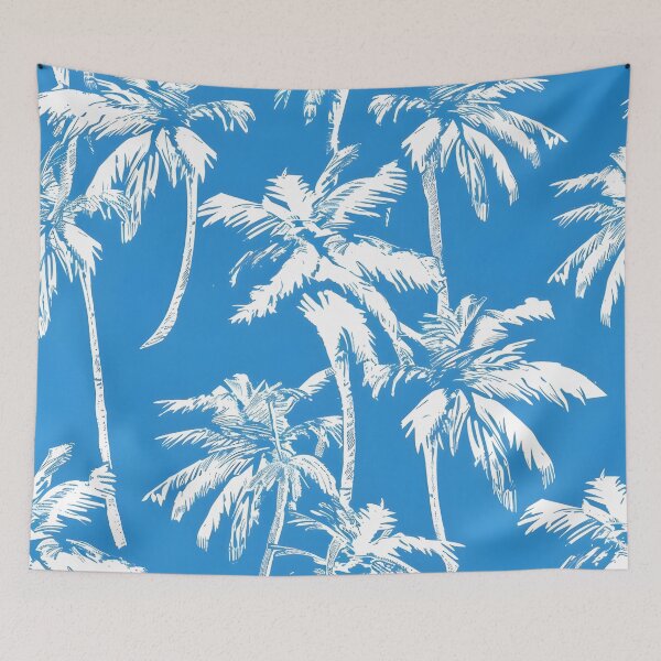Item preview, Tropical white palms with a blue background designed and sold by dcrc.