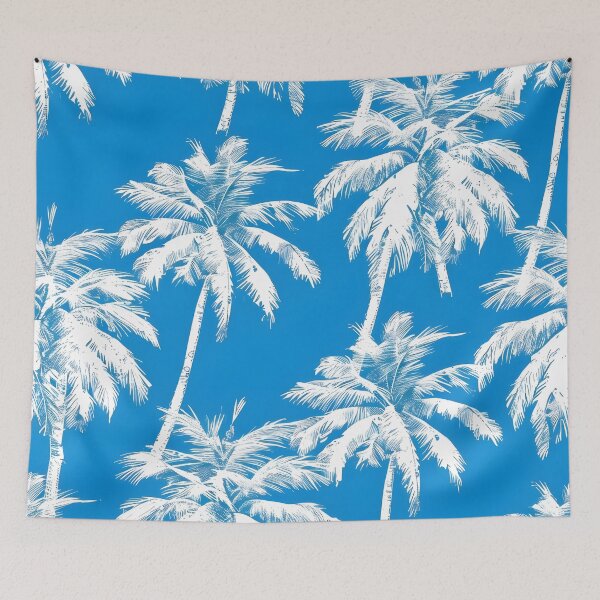 Item preview, Tropical white palms with a blue background designed and sold by dcrc.