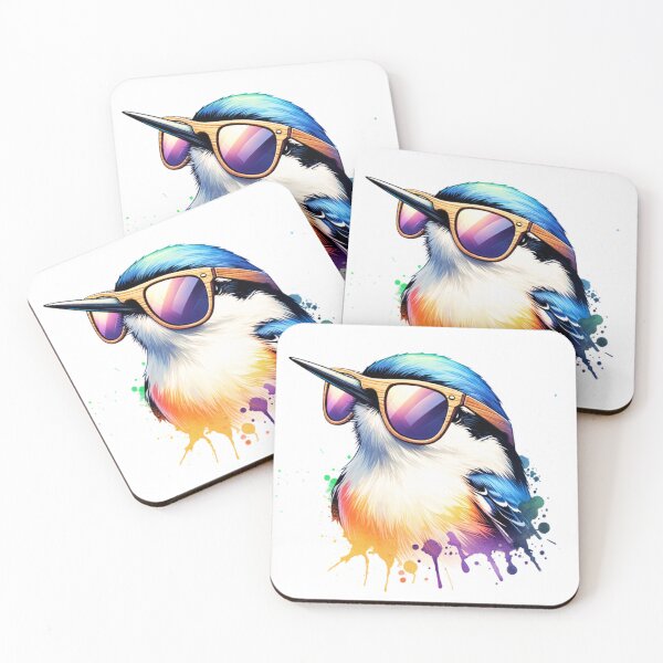Item preview, Watercolor White Breasted Nuthatch Wearing Sunglasses designed and sold by TheAnimalZ00.