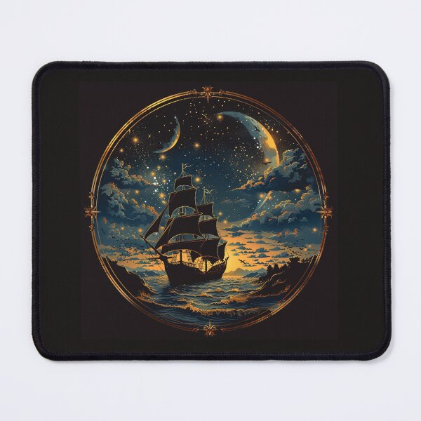 Item preview, Evening Moon Light Viking Ship in the Harbor designed and sold by CarpanaBay.