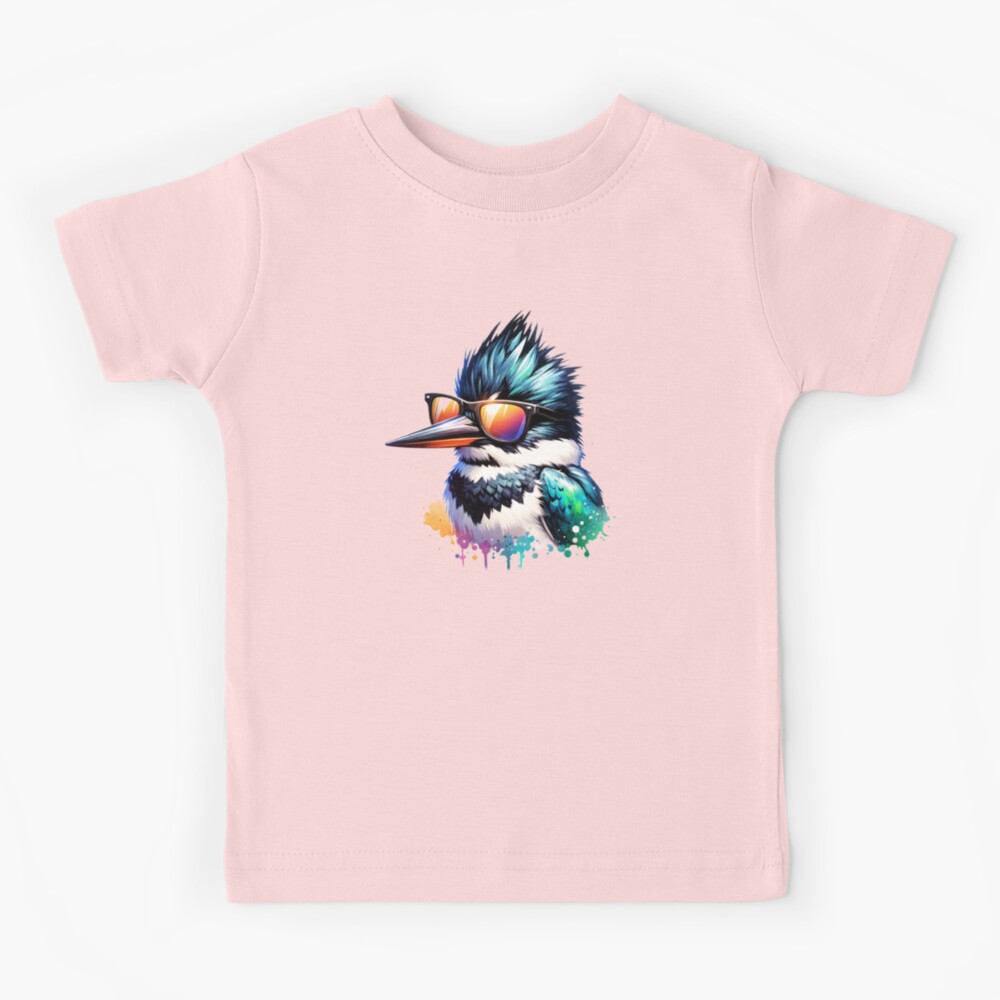 Watercolor Belted Kingfisher Wearing Sunglasses