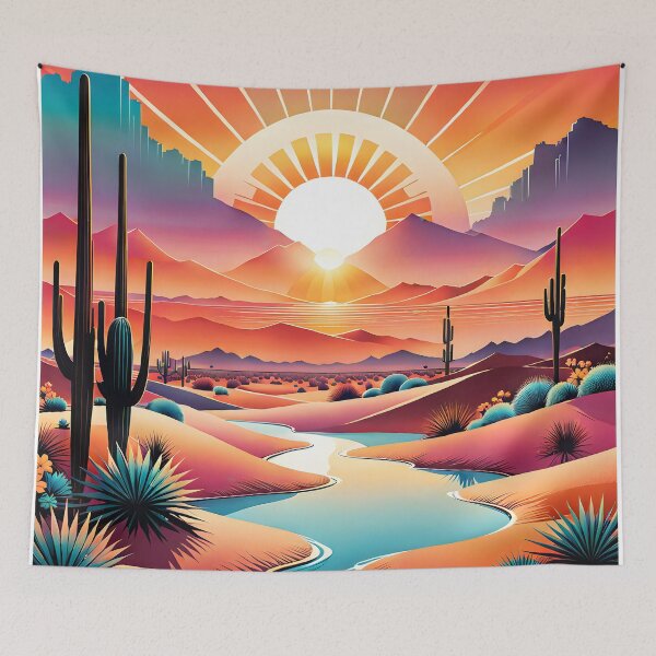 Item preview, Groovy Retro Vintage 70s Colorful Desert Summer Sunrise designed and sold by Prints and Lifestyle.