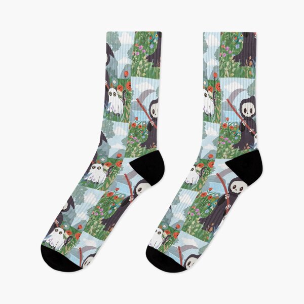 Item preview, Kawaii Death Grim Reaper and Ghost Cat Go Hiking designed and sold by LivingRoomZoo.