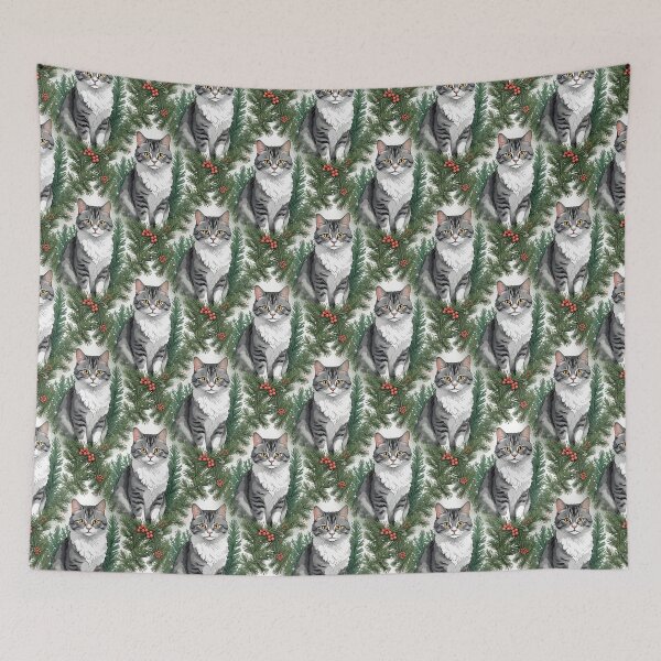 Item preview, Cute Cartoon-Style Maine Cat With Pine Pattern designed and sold by taiche.